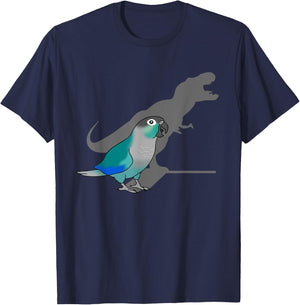 Funny Turquoise Green Cheeked Conure T-rex, Dinosaur Parrot T-Shirt - T-Shirt | Navy