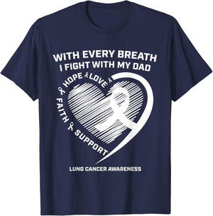 Dad Lung Cancer Awareness Gifts White Ribbon Lung Cancer Dad T-Shirt - T-Shirt | Navy