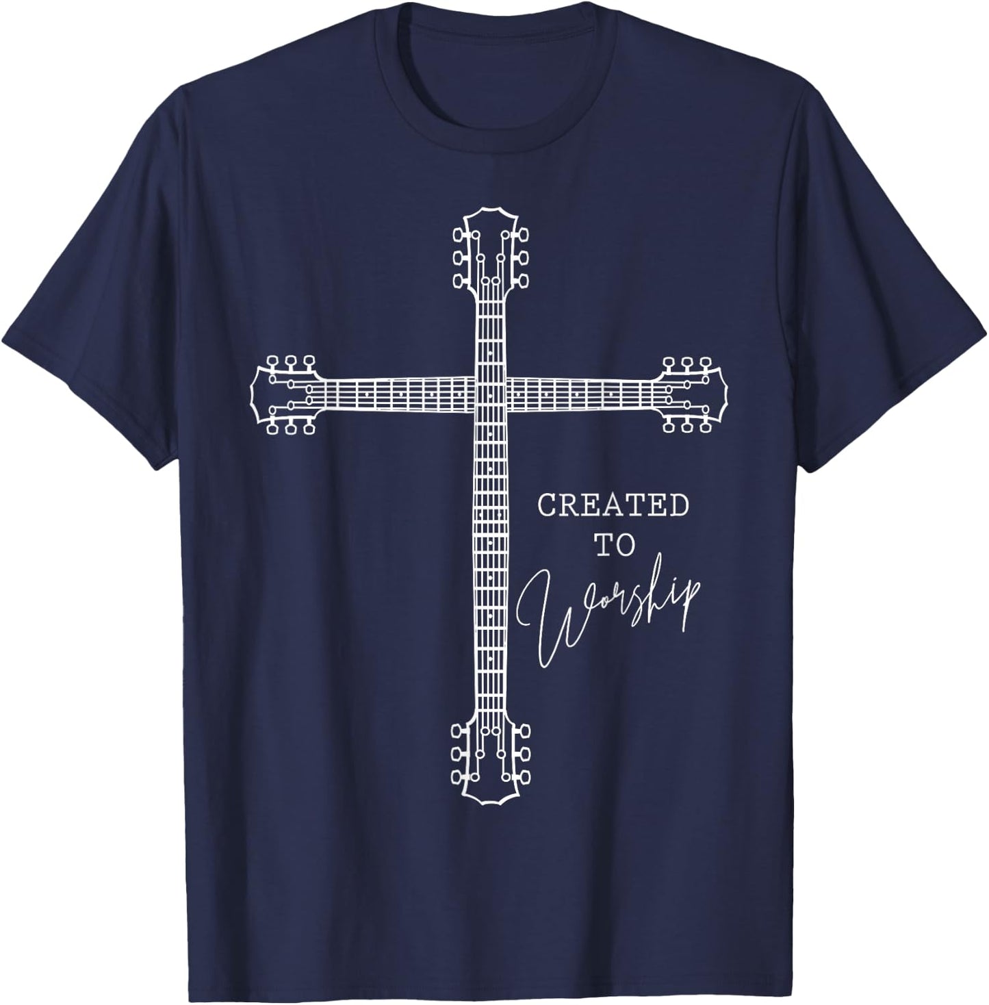 Christian Guitarist Shirt Created To Worship Musician T-Shirt - T-Shirt | Navy