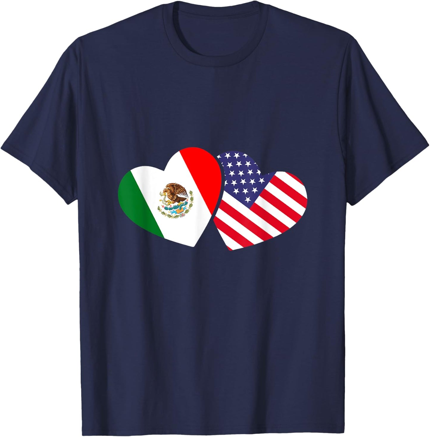 Mexican USA Flag Hearts Mexico T-Shirt - T-Shirt | Navy