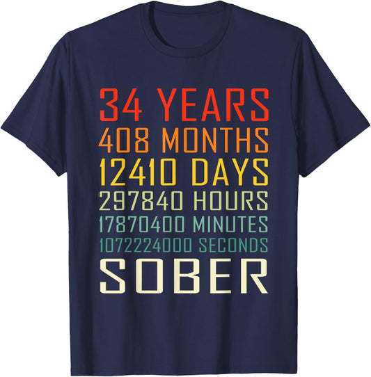 34 Year Sobriety Anniversary Vintage 34 Years Sober T-Shirt - T-Shirt | Navy