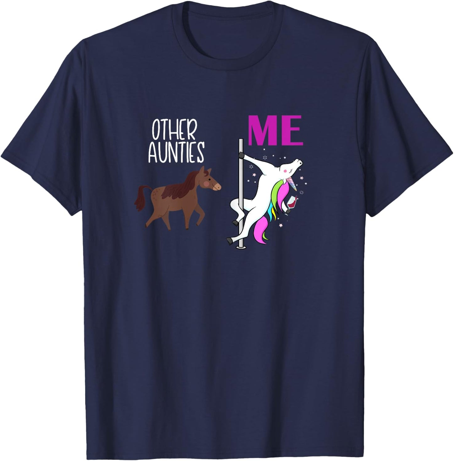 Other Aunties Me Unicorn Aunt Wine Lover T-Shirt - T-Shirt | Navy