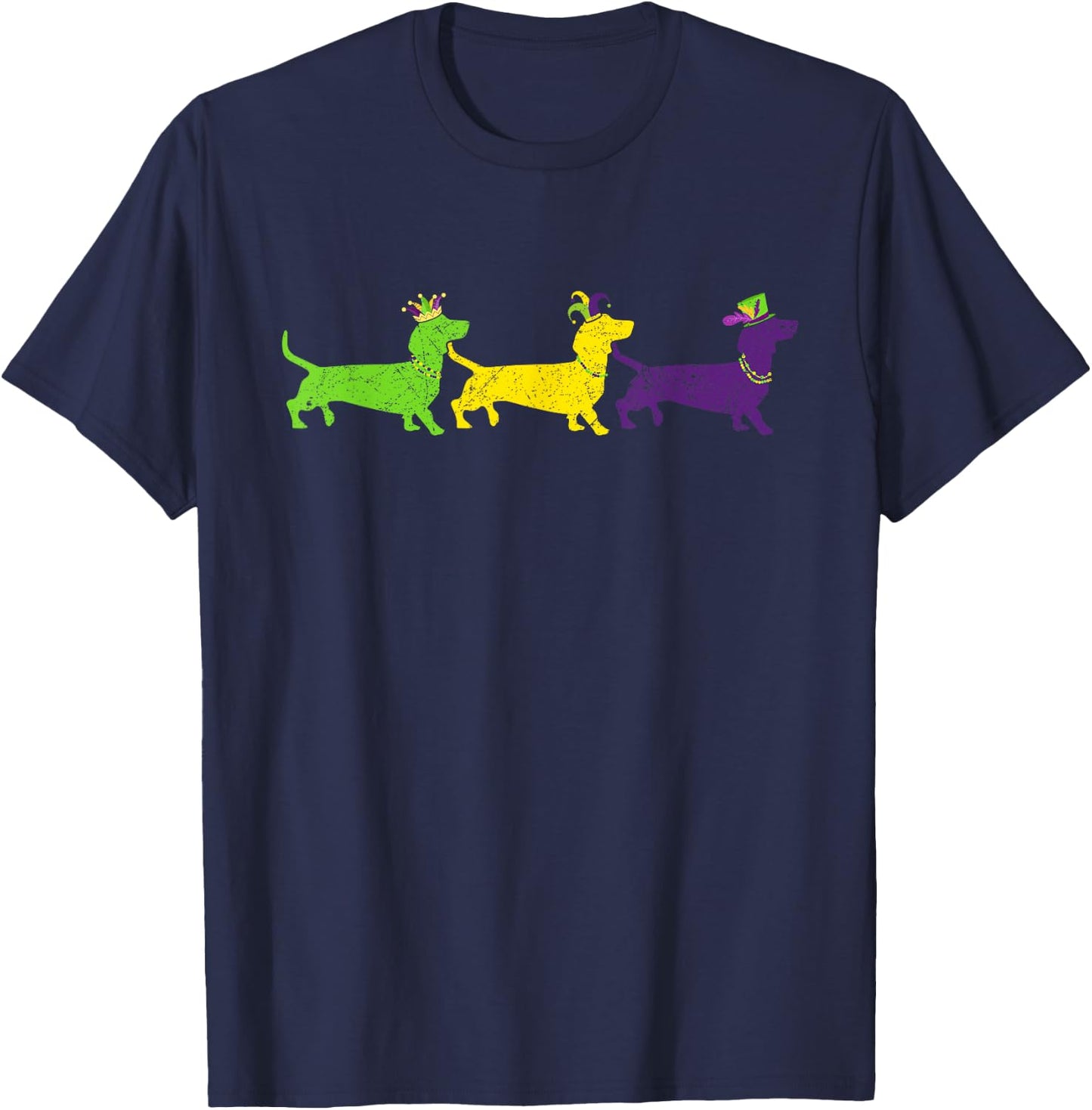 Funny Mardi Gras Dachshund Beads Gift Dog Dad Dog Mom T-Shirt - T-Shirt | Navy