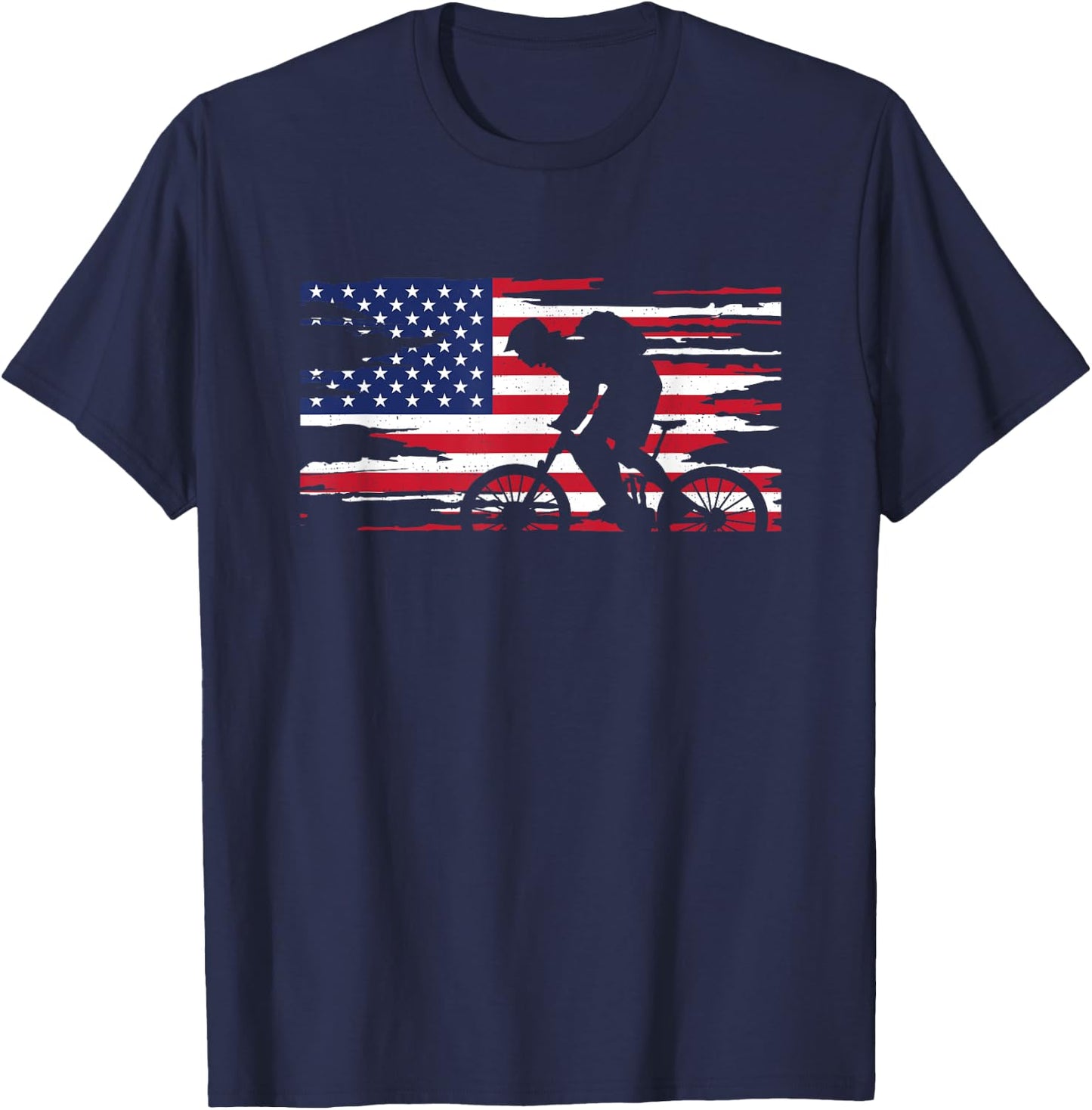 American Flag MTB Mountain Bike Apparel - MTB Mountain Bike T-Shirt - T-Shirt | Navy