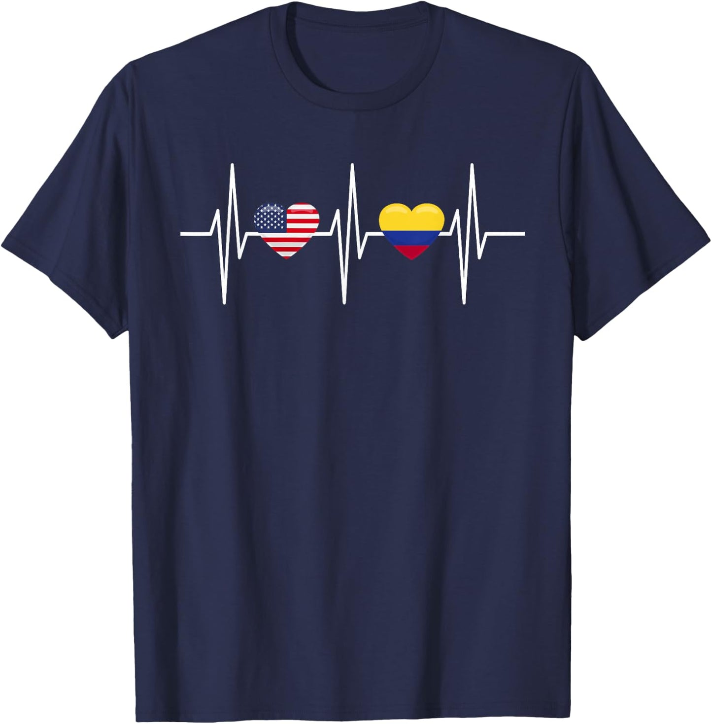 USA Colombia Shirt Heartbeat America Colombian Flag Heart T-Shirt - T-Shirt | Navy