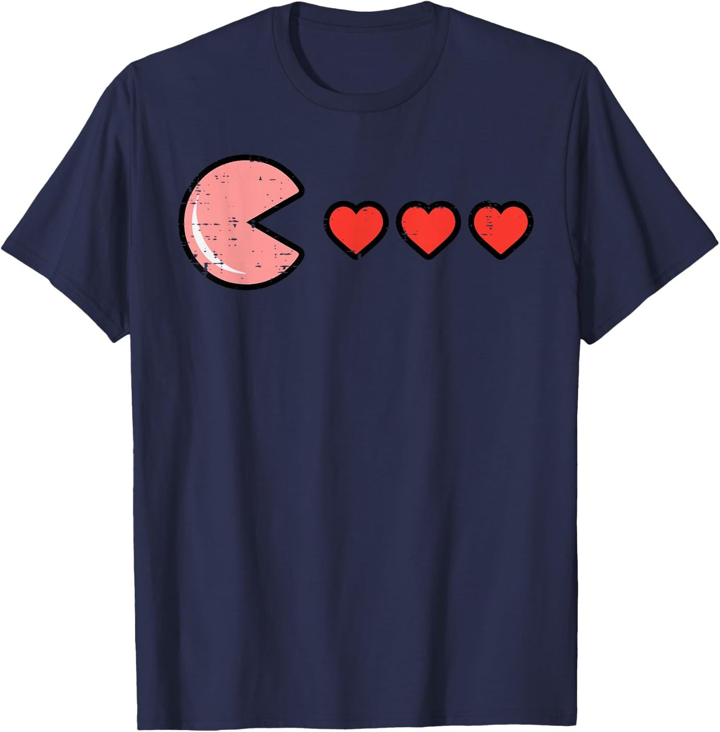 Valentines Day Hearts Funny Retro Gamer Men Boys Kids Youth T-Shirt - T-Shirt | Navy