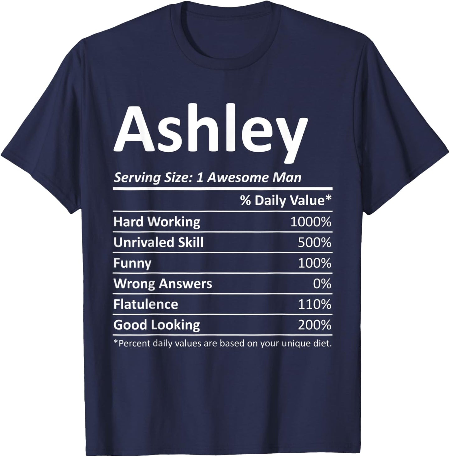 ASHLEY Nutrition Funny Birthday Personalized Name Gift T-Shirt - T-Shirt | Navy