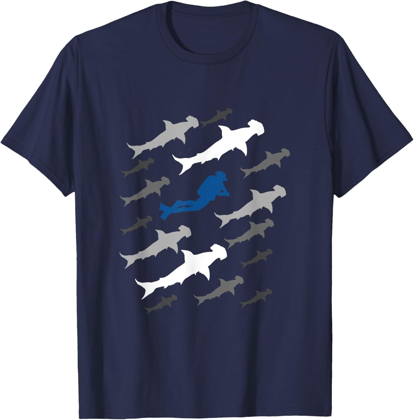 Scuba Diver and Hammerhead Shark for Scuba Diving Trip Dive T-Shirt - T-Shirt | Navy
