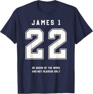 James 1:22 Be Doers Bible Verse Team Sports Jersey Christian T-Shirt - T-Shirt | Navy