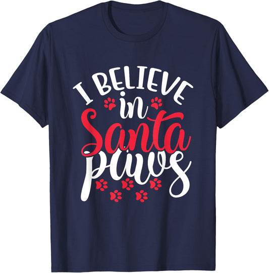 I Believe in Santa Claus Paws Cat Dog Paw Prints Women Kids T-Shirt - T-Shirt | Navy