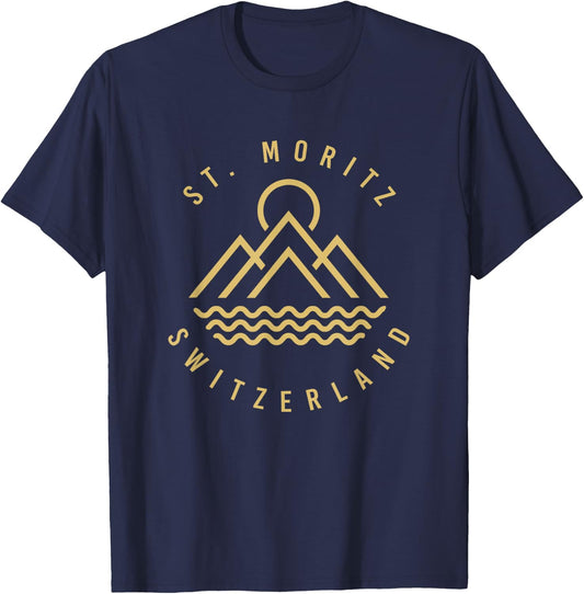 St. Moritz Mountains Switzerland Hiking Outdoors Minimal T-Shirt - T-Shirt | Navy