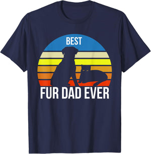 Best Fur Dad Ever Vintage Retro Dog and Cat Owner Funny T-Shirt - T-Shirt | Navy