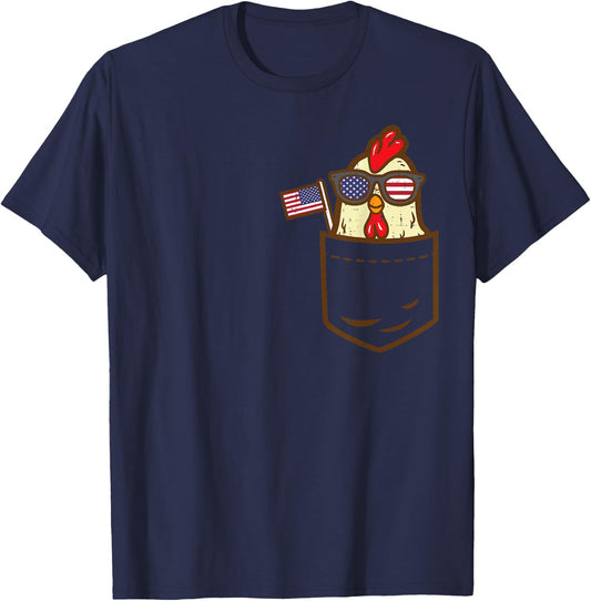 Chicken Pocket Farm American Flag USA 4th Of July Animal T-Shirt - T-Shirt | Navy