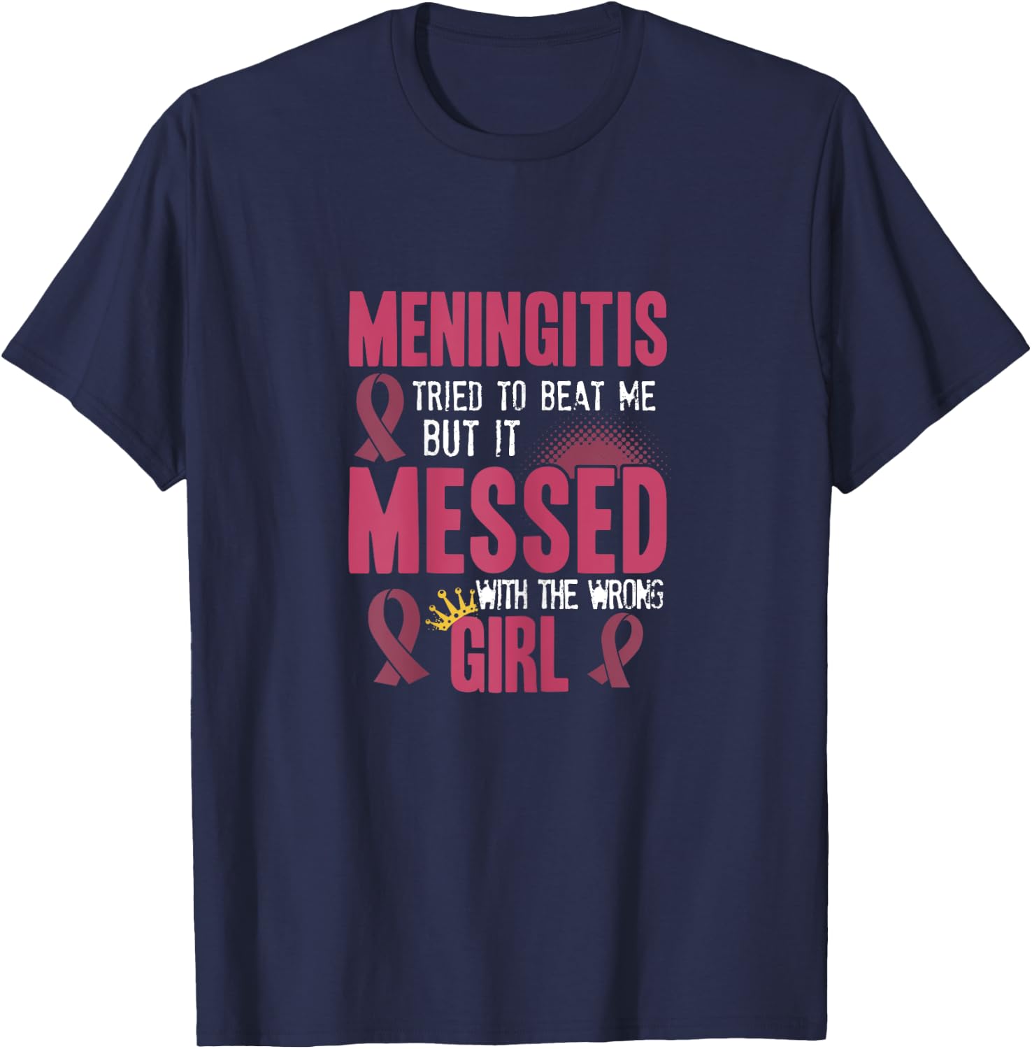Meningitis Awareness survivor Girl Burgundy Ribbon T-Shirt - T-Shirt | Navy