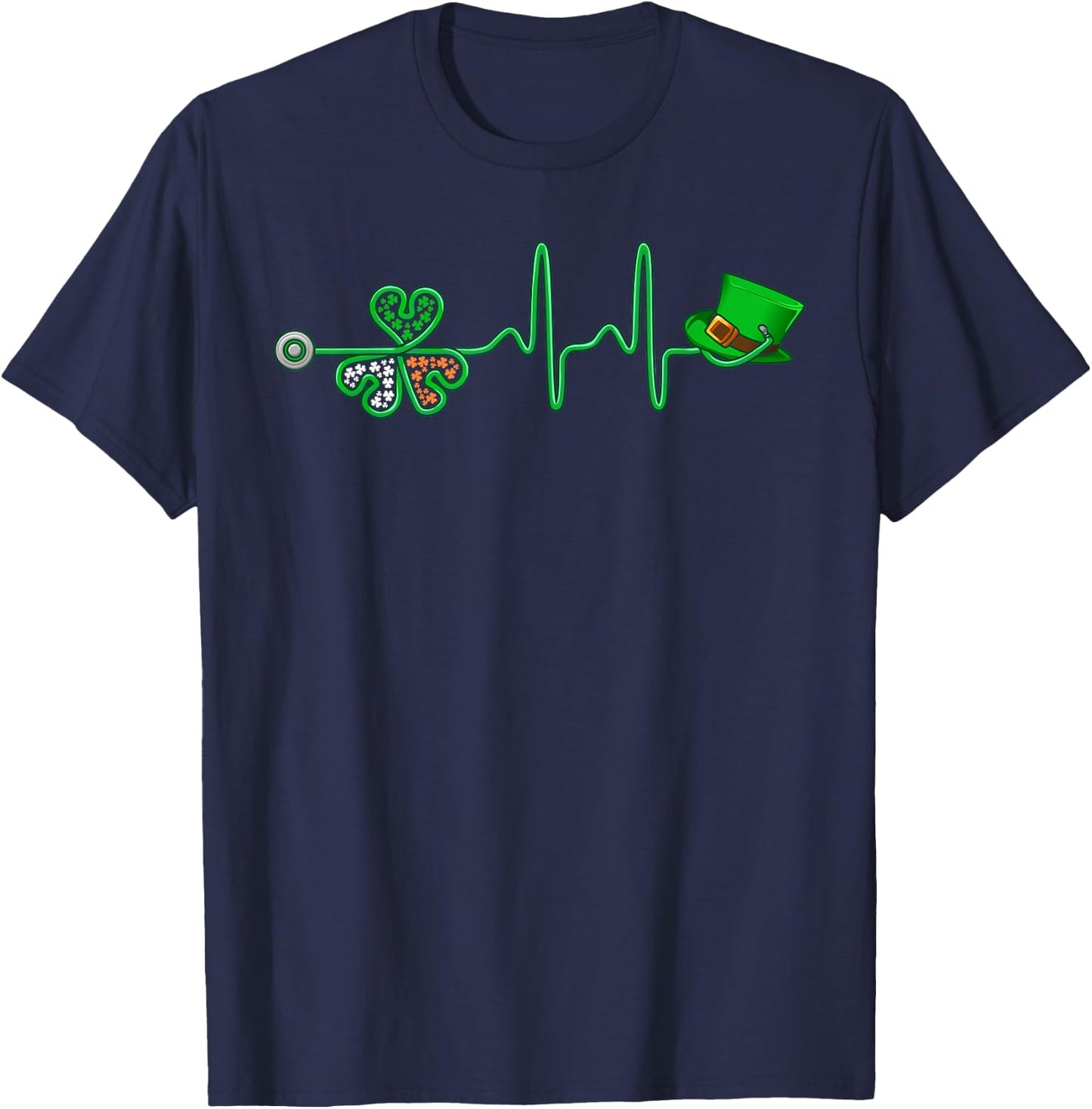 Irish Nurse Heartbeat Stethoscope Lucky St. Patricks Day T-Shirt - T-Shirt | Navy