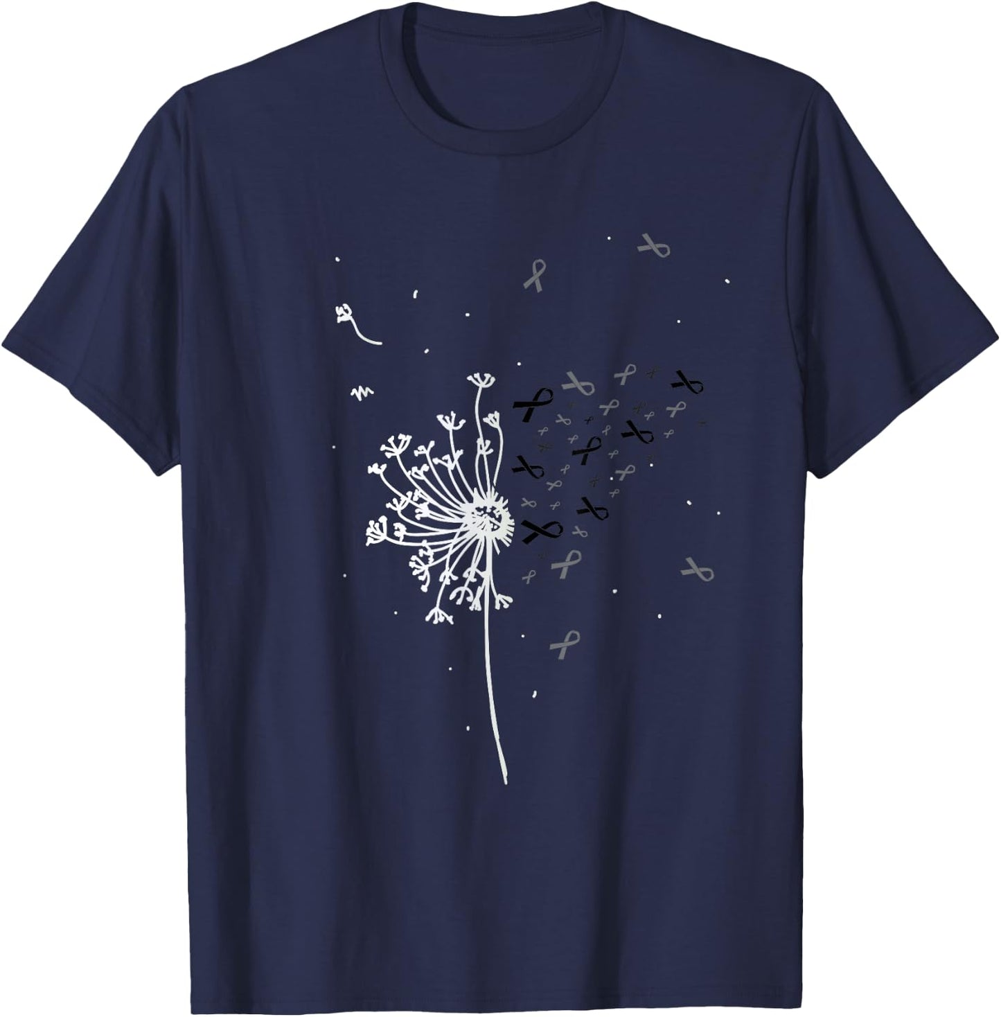 Dandelion Black Ribbon Skin Cancer Melanoma Awareness Gifts T-Shirt - T-Shirt | Navy