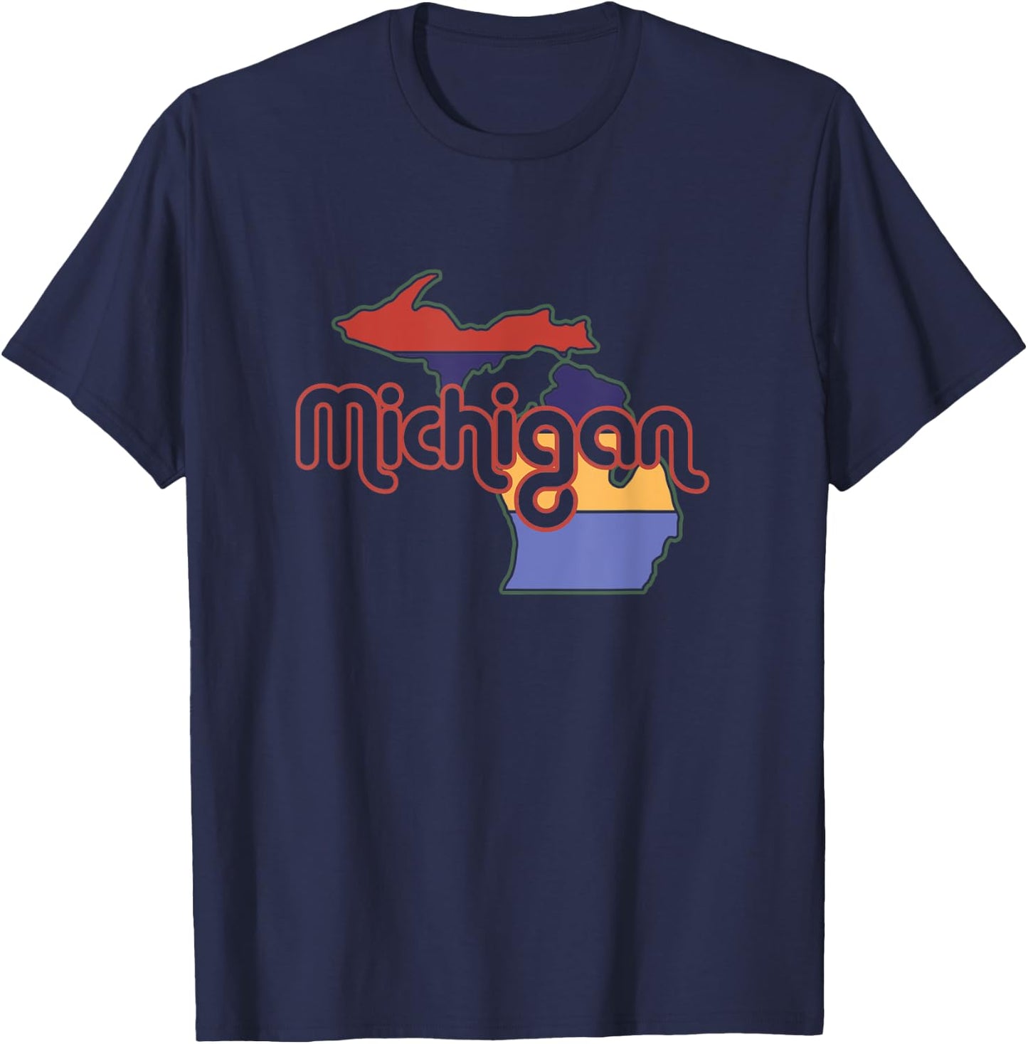 70s Retro Style Upper Peninsula Great Lake State Michigan T-Shirt - T-Shirt | Navy