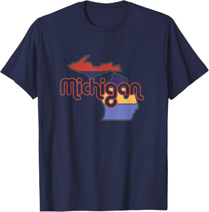 70s Retro Style Upper Peninsula Great Lake State Michigan T-Shirt - T-Shirt | Navy