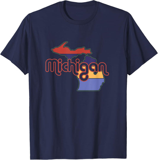 70s Retro Style Upper Peninsula Great Lake State Michigan T-Shirt - T-Shirt | Navy