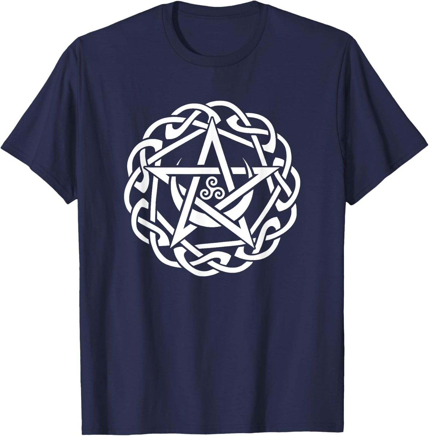 Celtic Pentacle With Moon And Triskelion Spiral T-Shirt - T-Shirt | Navy