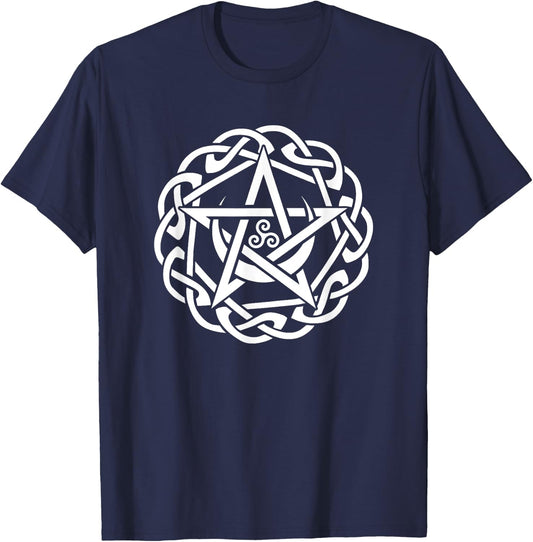 Celtic Pentacle With Moon And Triskelion Spiral T-Shirt - T-Shirt | Navy