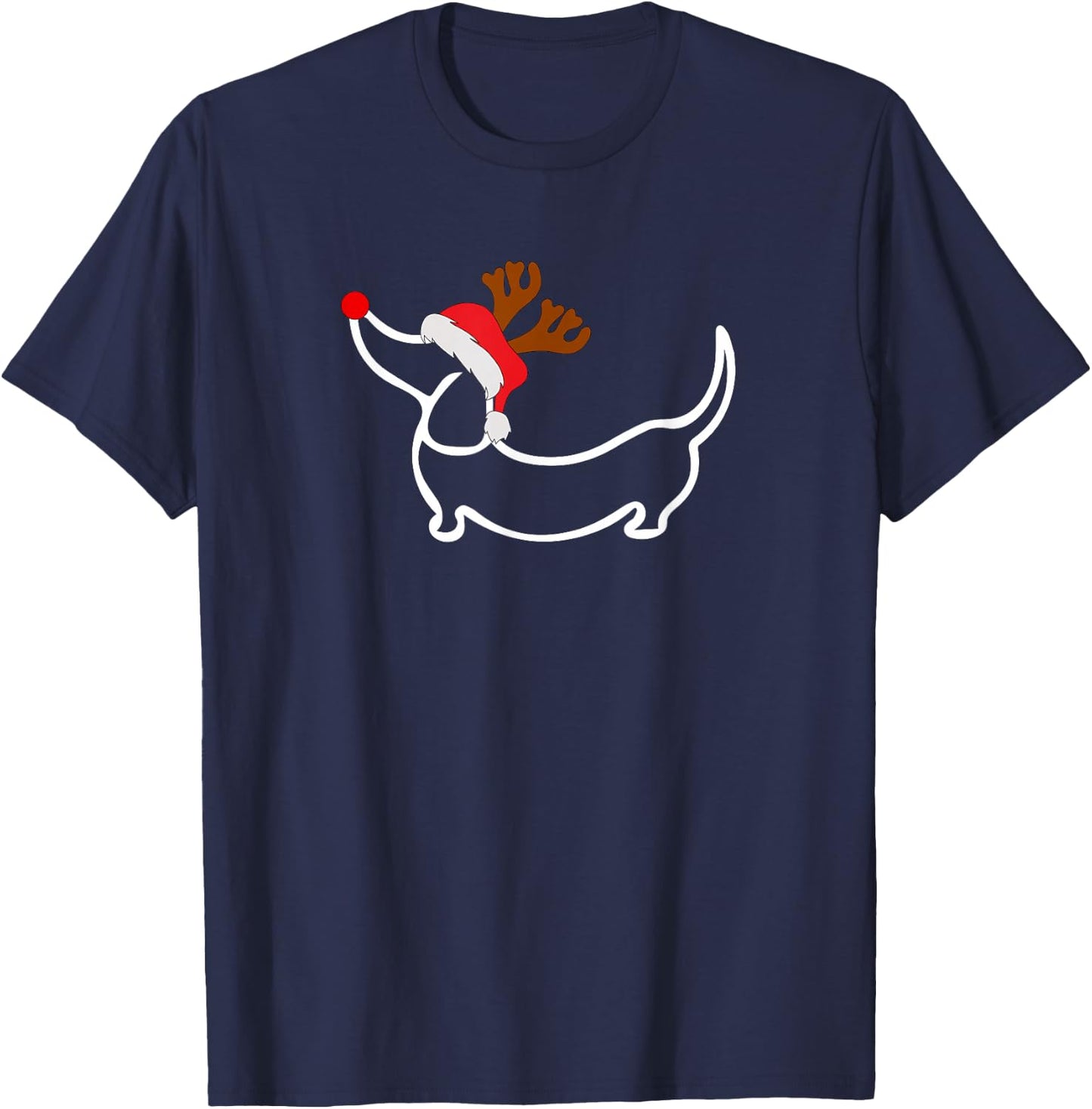 Christmas Dachshund Reindeer in Santa Hat T-Shirt - T-Shirt | Navy