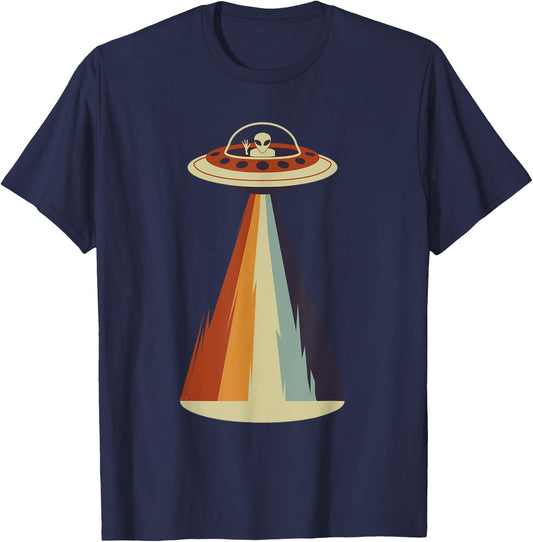 Funny Vintage Colors Alien Gift Women Cool UFO Lover T-Shirt - T-Shirt | Navy