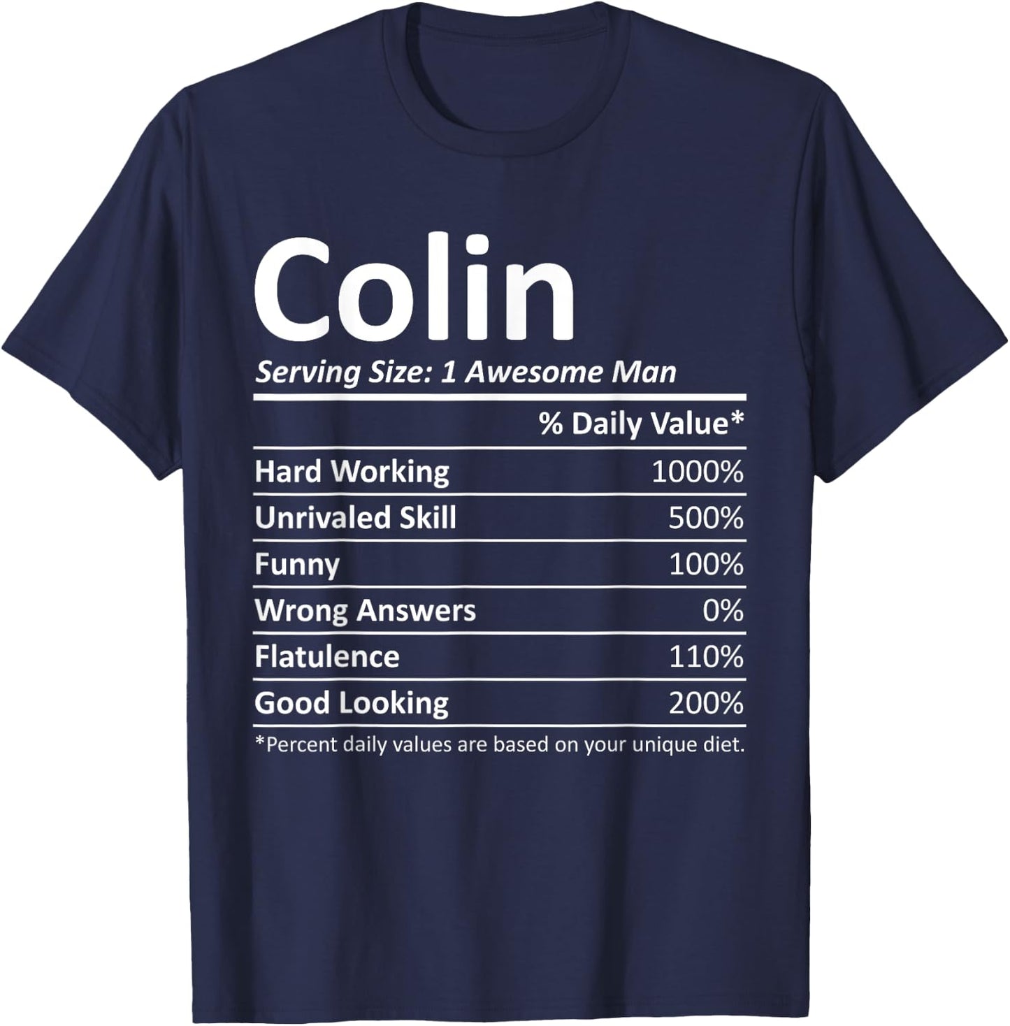 COLIN Nutrition Funny Birthday Personalized Name Gift T-Shirt - T-Shirt | Navy