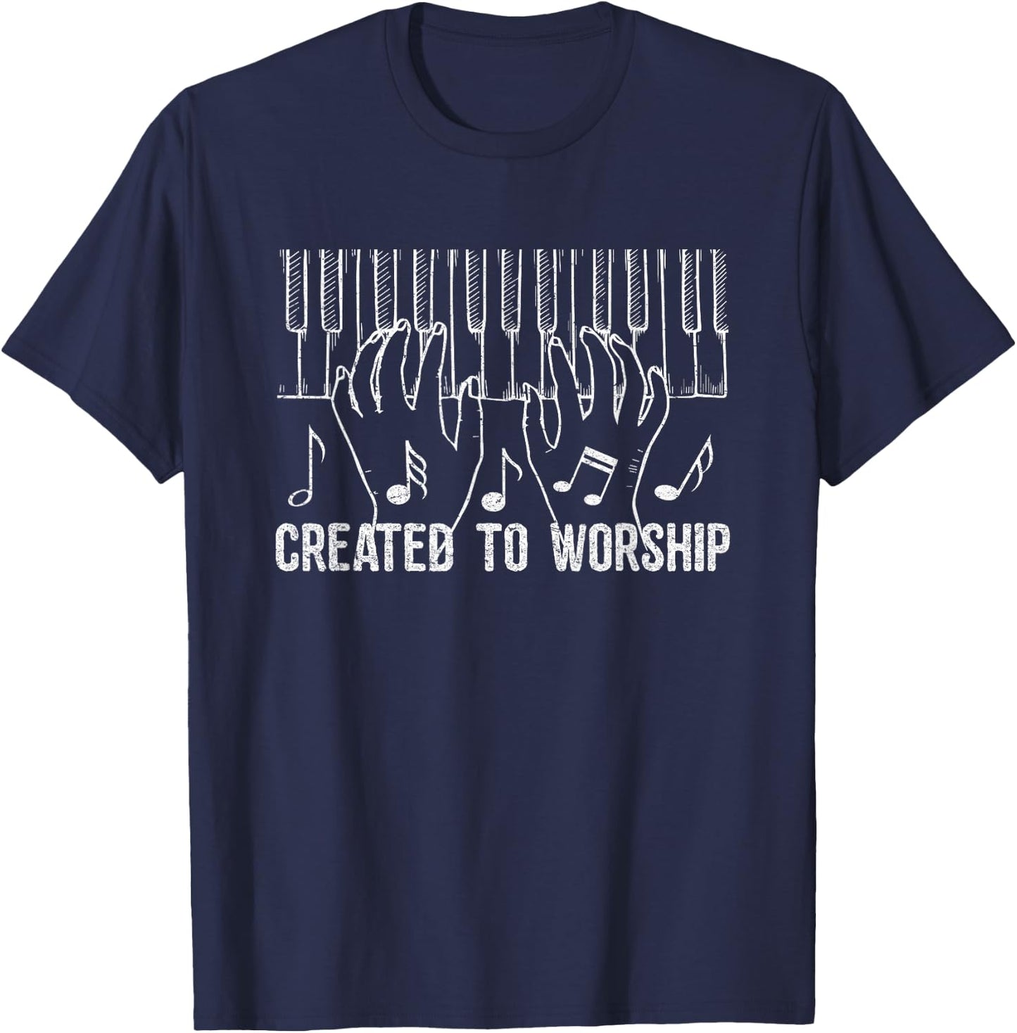 Created to Worship Piano Keyboard Gift T-Shirt - T-Shirt | Navy