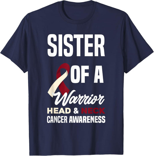 Proud Sister Of A Warrior Head & Neck Cancer Awareness T-Shirt - T-Shirt | Navy