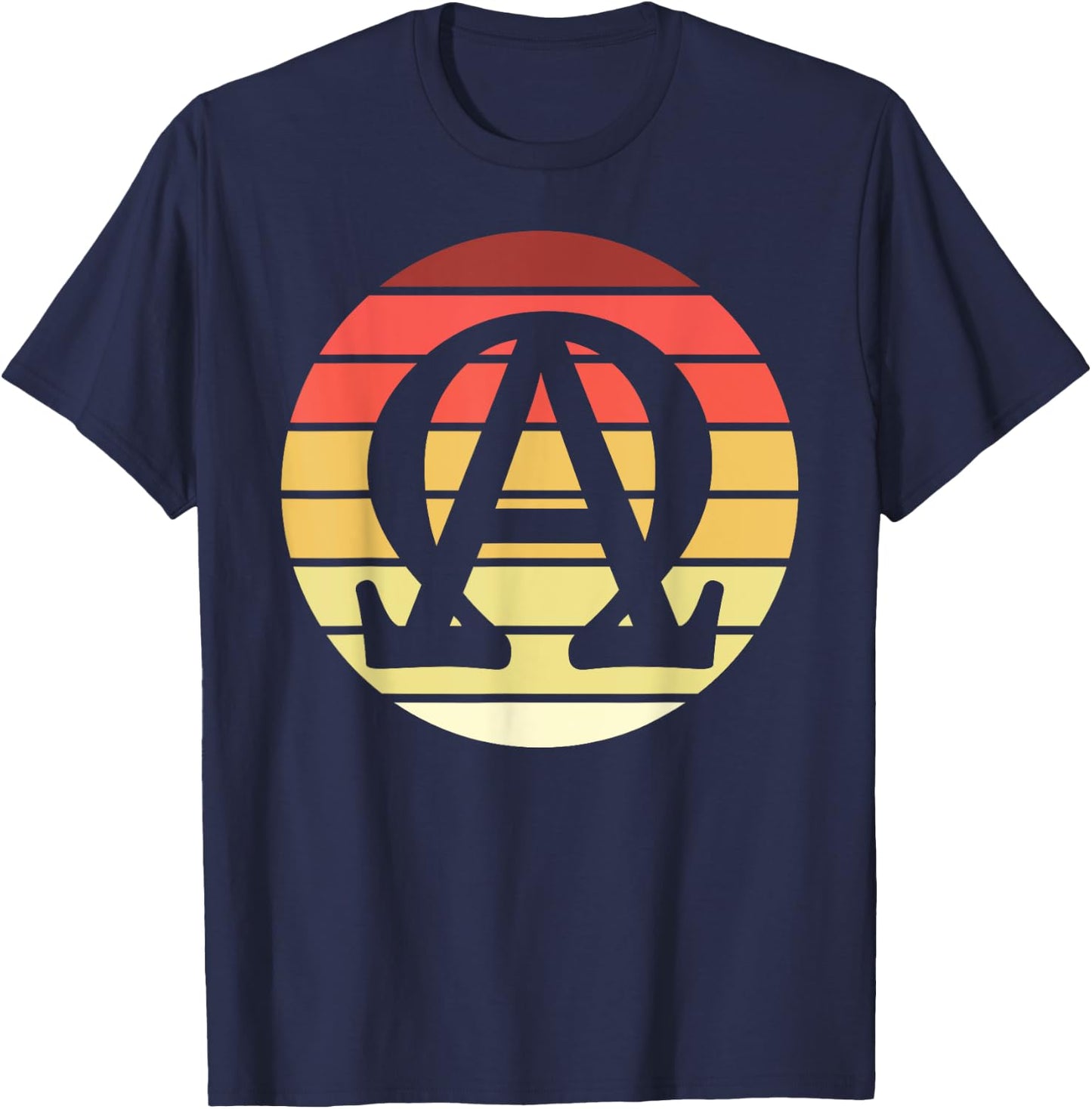 Alpha and Omega Symbol Retro Sunset Art Catholic Men Priests T-Shirt - T-Shirt | Navy