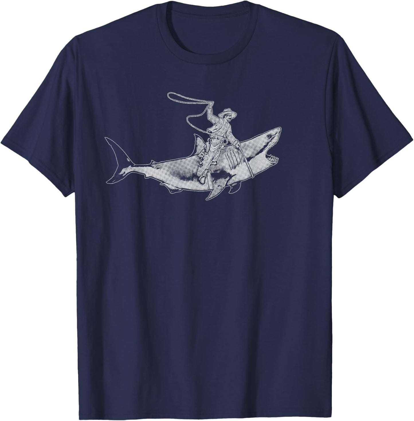 Shark Lover Rodeo Cowboy Riding Great White Vintage Funny T-Shirt - T-Shirt | Navy