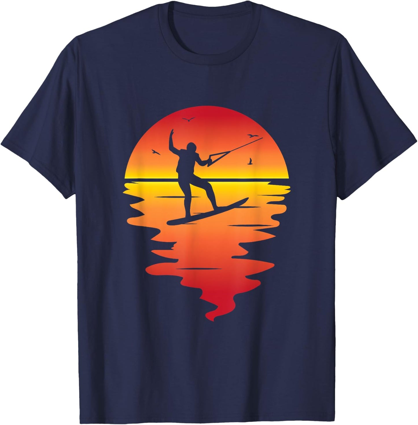 Cool Sunset Wakeboarding Graphic For Wakeboard Lovers T-Shirt - T-Shirt | Navy