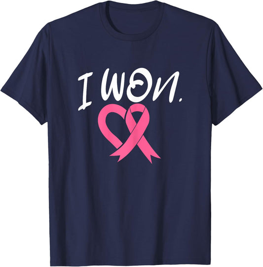 I Won Breast Cancer Awareness Support Pink Ribbon Survivor T-Shirt - T-Shirt | Navy