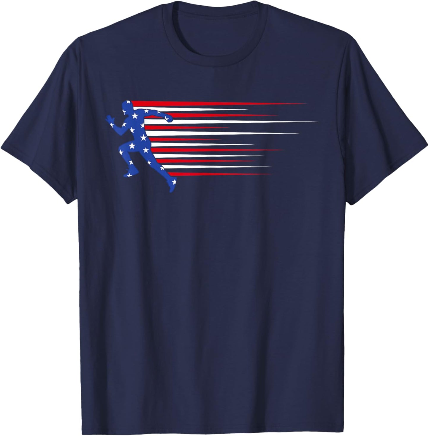 American Flag Track And Field 4th of July Running Athlete T-Shirt - T-Shirt | Navy