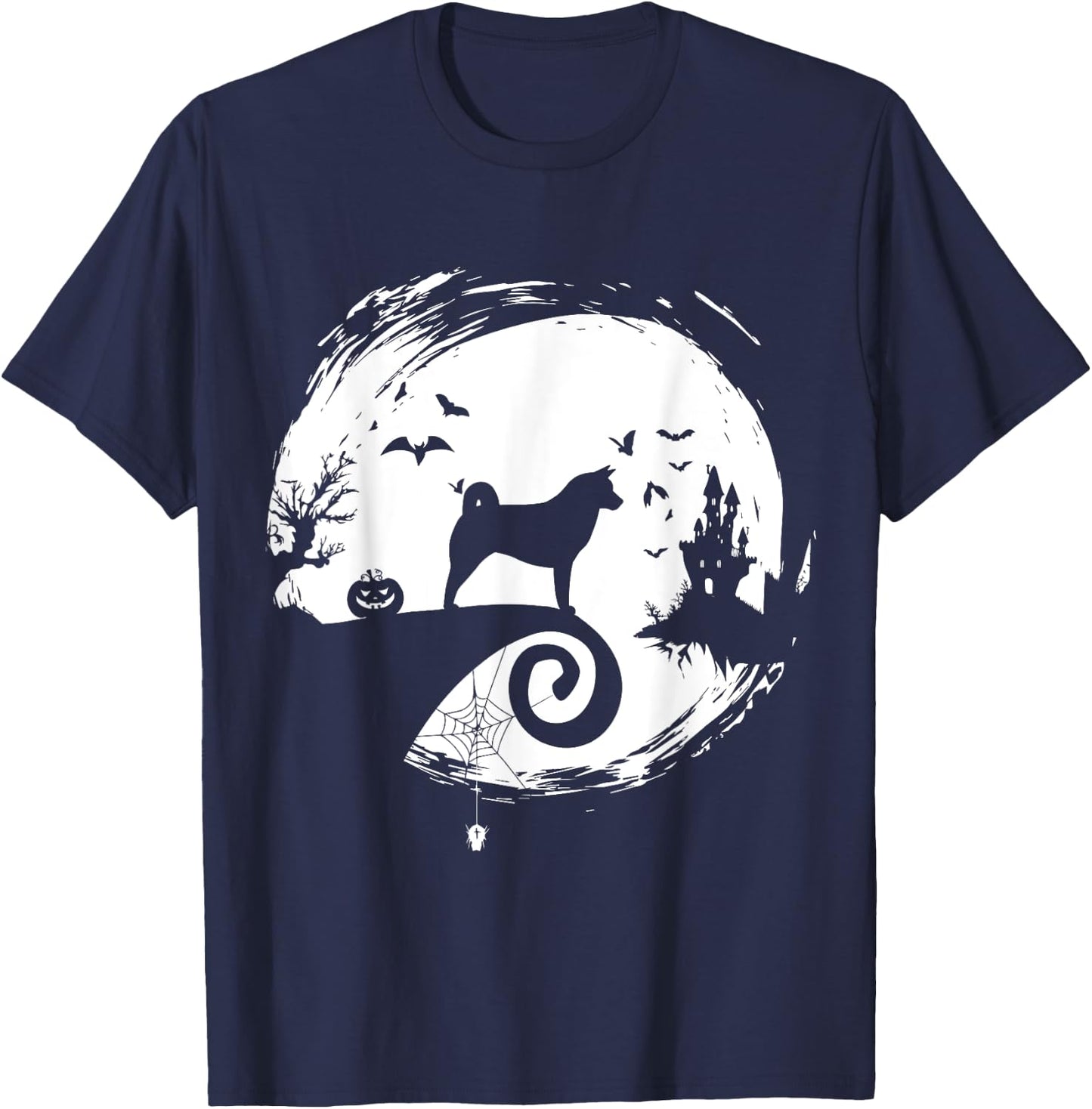 Shiba Inu Halloween Costume Moon Silhouette Horror T-Shirt - T-Shirt | Navy