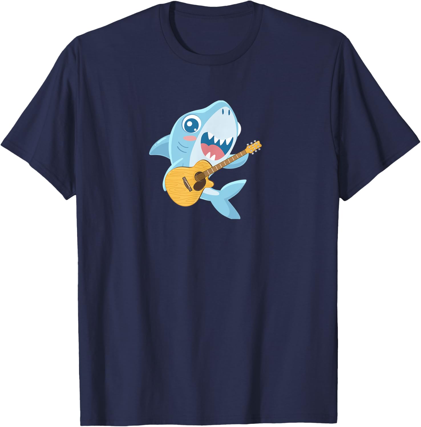 Shark Playing Acoustic Guitar Musical Fans Band Fish Lover T-Shirt - T-Shirt | Navy