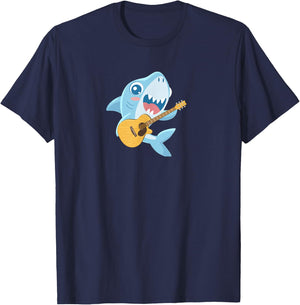 Shark Playing Acoustic Guitar Musical Fans Band Fish Lover T-Shirt - T-Shirt | Navy