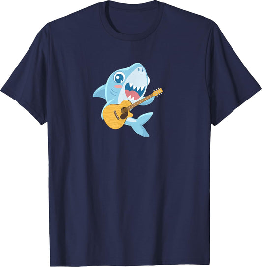 Shark Playing Acoustic Guitar Musical Fans Band Fish Lover T-Shirt - T-Shirt | Navy