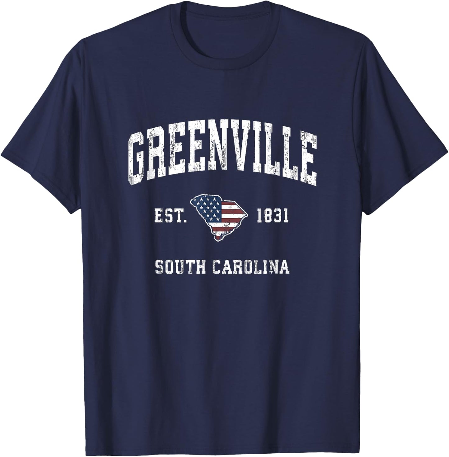 Greenville South Carolina SC Vintage American Flag Design Women Kids Men T-Shirt - T-Shirt | Navy
