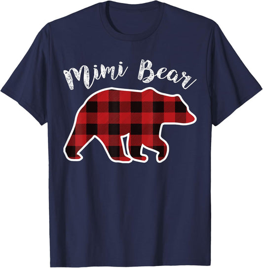 MIMI BEAR | Women Red Plaid Christmas Pajama Gift T-Shirt - T-Shirt | Navy