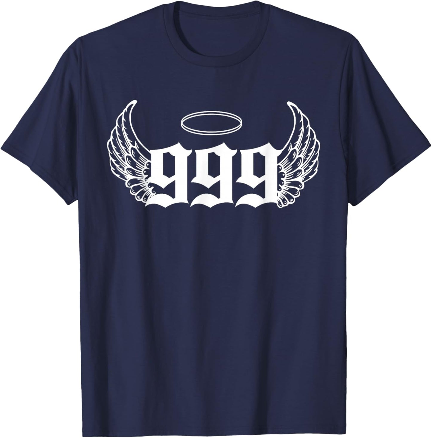 Urban Empyre 999 Angel Number - Adults, Black, Small, Short Sleeve, Modern, Astrology Theme with '999 Angel Number' Letter Print T-Shirt - T-Shirt | Navy