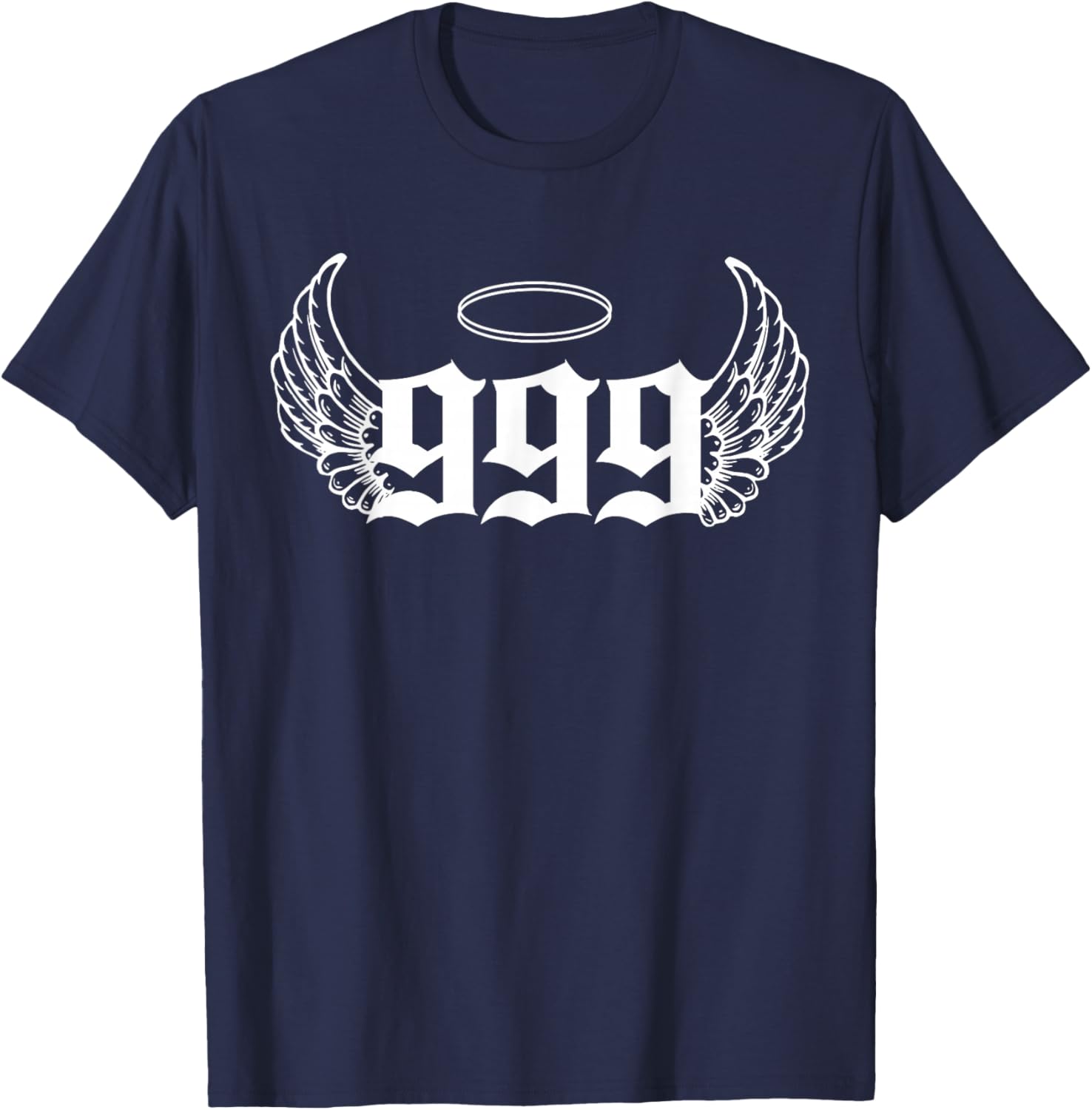 Urban Empyre 999 Angel Number - Adults, Black, Small, Short Sleeve, Modern, Astrology Theme with '999 Angel Number' Letter Print T-Shirt - T-Shirt | Navy