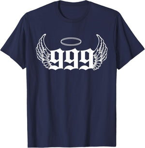 Urban Empyre 999 Angel Number - Adults, Black, Small, Short Sleeve, Modern, Astrology Theme with '999 Angel Number' Letter Print T-Shirt - T-Shirt | Navy