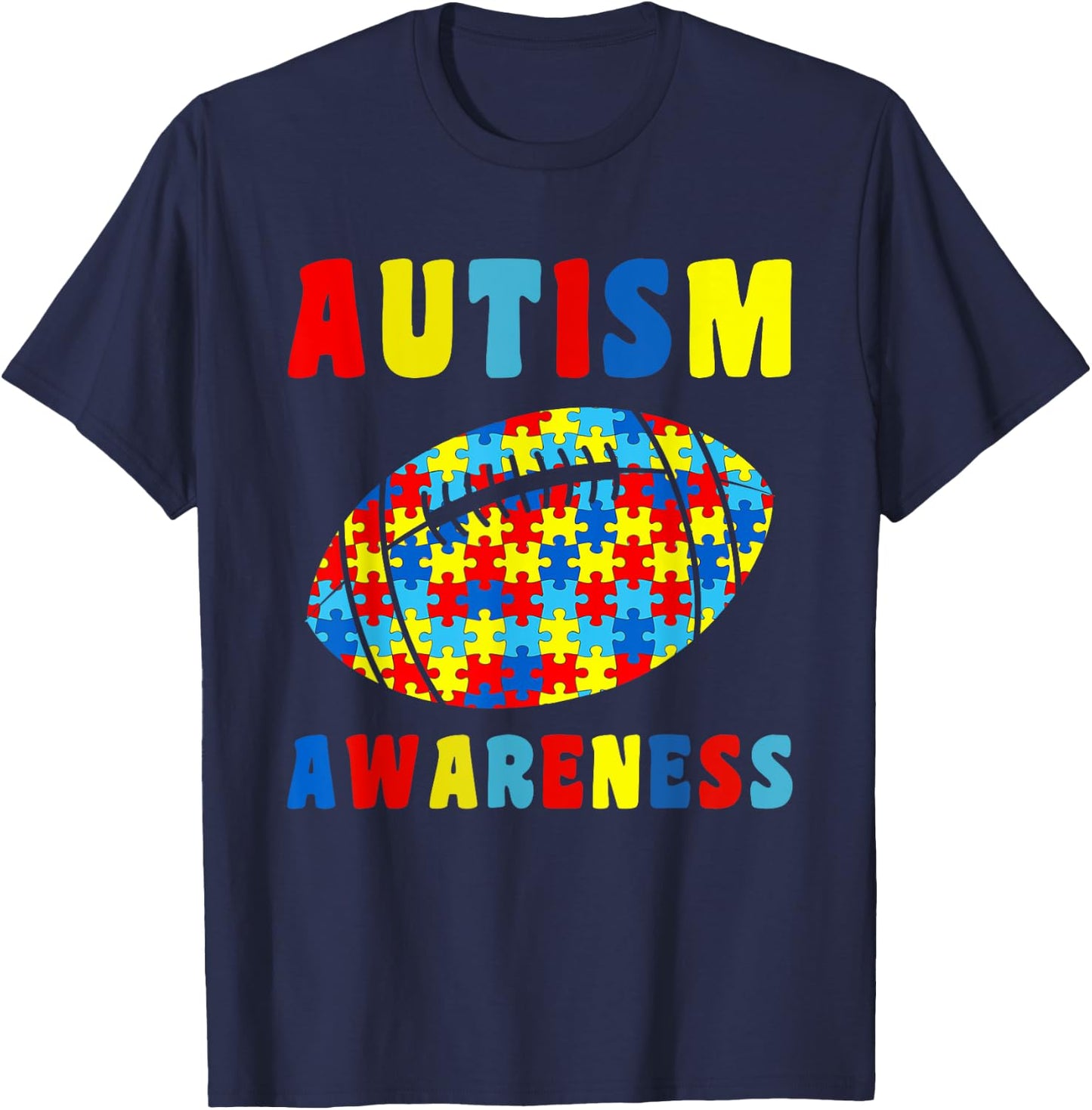 Love Football Puzzles Autism Awareness Kids Boys Girls T-Shirt - T-Shirt | Navy