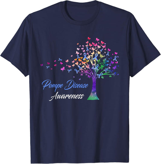 Tree Ribbon Pompe Disease Awareness T-Shirt - T-Shirt | Navy