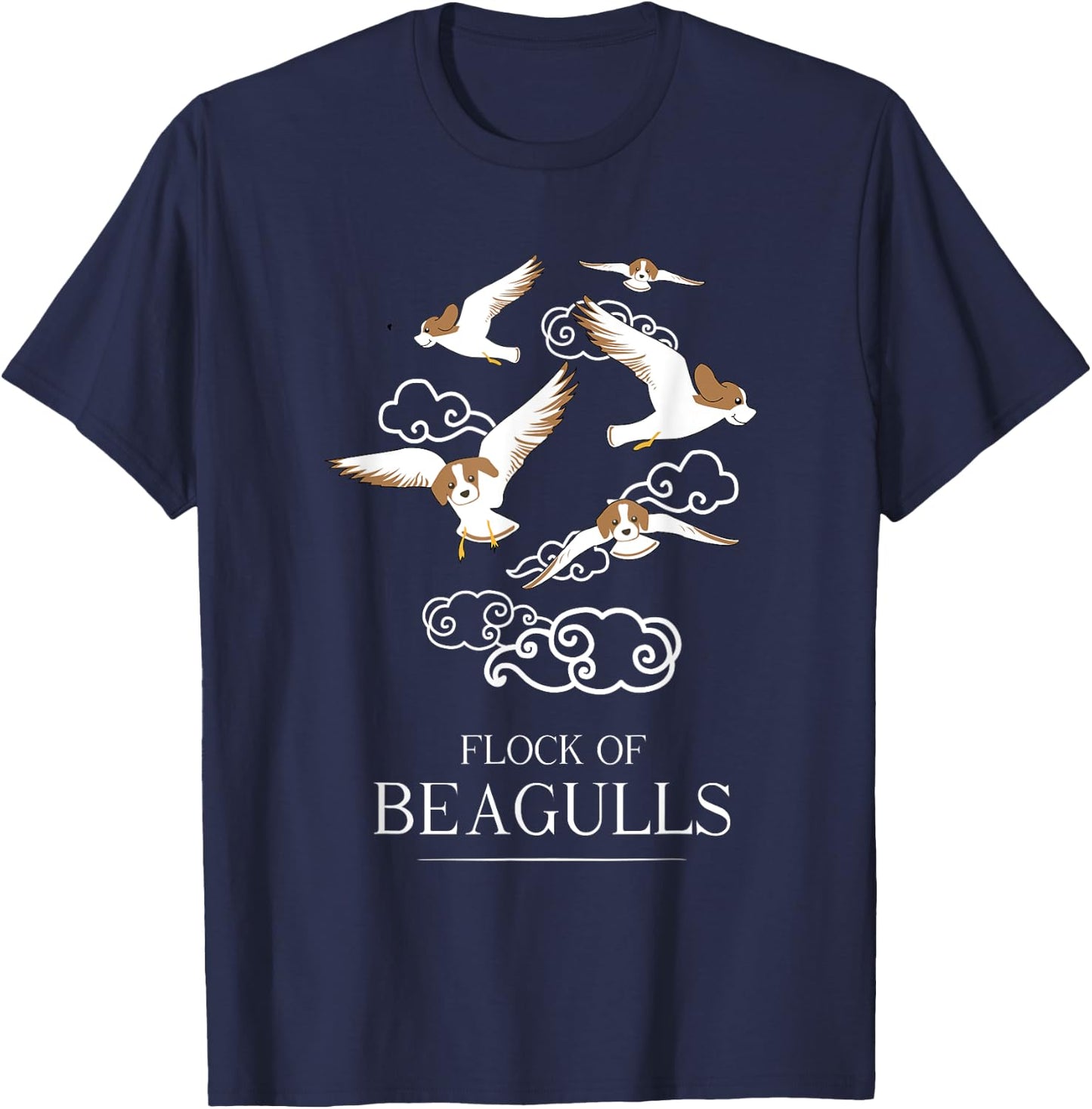 Flock Of Beagulls | Funny Cute Dog/Puppy Beagle Pet Pun T-Shirt - T-Shirt | Navy