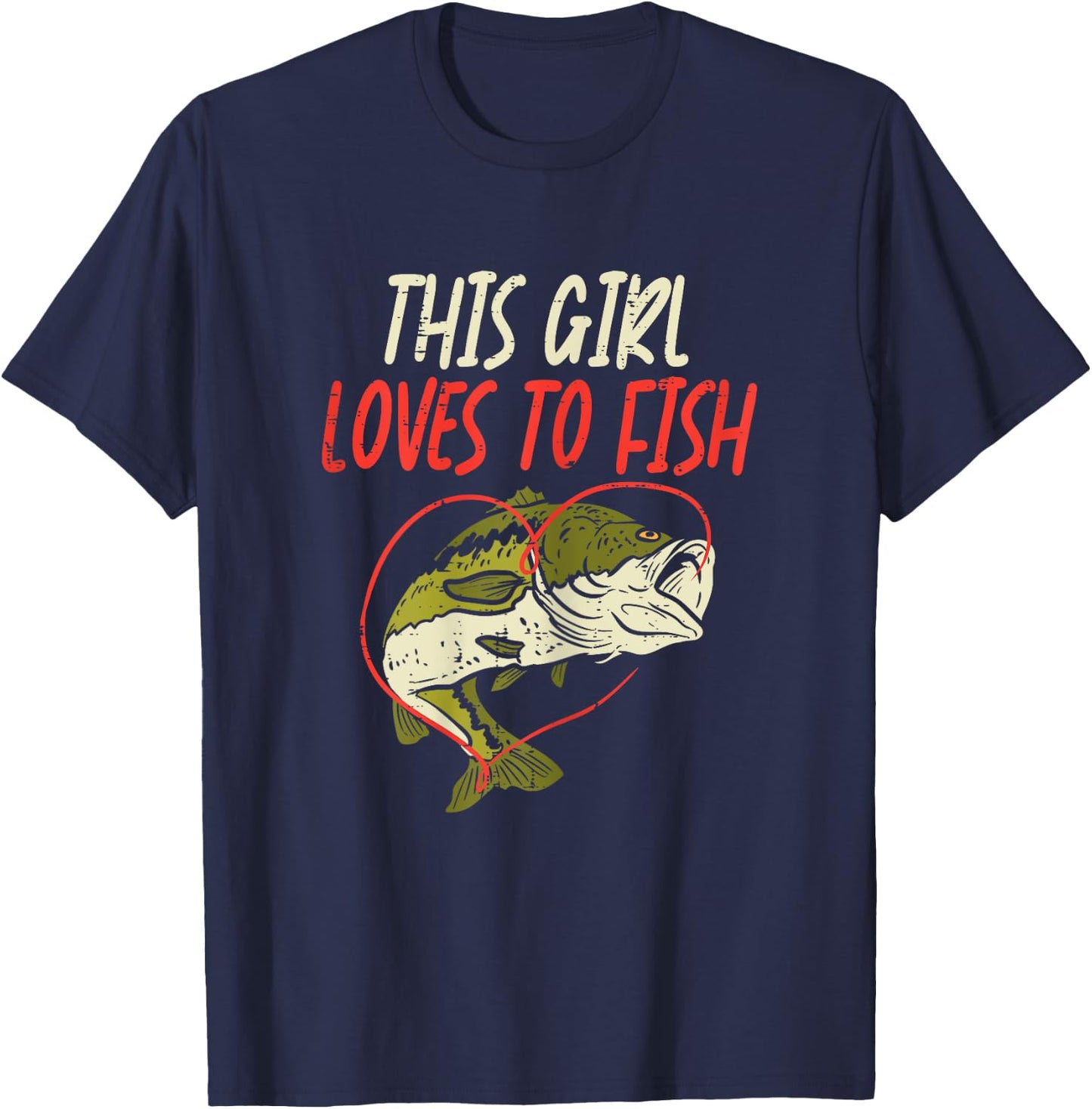 This Girl Loves To Fish Bass Fishing Family Matching Gift T-Shirt - T-Shirt | Navy