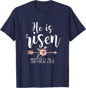 He is Risen Floral Arrow Easter Christian Women Teen Girls T-Shirt - T-Shirt | Navy