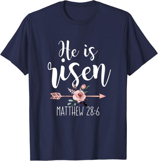 He is Risen Floral Arrow Easter Christian Women Teen Girls T-Shirt - T-Shirt | Navy